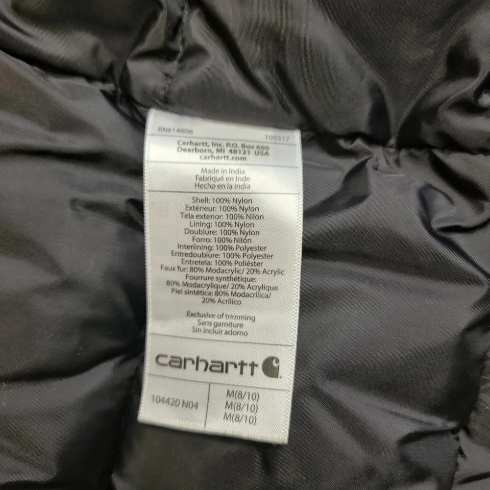 Carhartt Yukon Extreme Parka Faux Fur Detachable Hood Sz Medium 8-10  Black - Picture 9 of 10